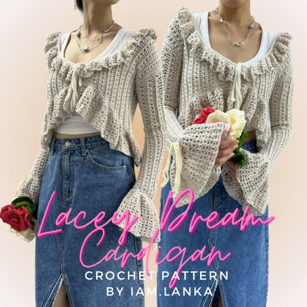 Lacey Dream Cardigan Crochet Pattern | Mesh Cottagecore Bell Sleeve (PDF Pattern)