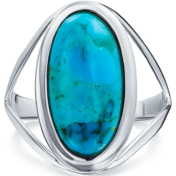 Bling Jewelry Women's Sterling Silver Oval Turquoise Bezel Set Cocktail Ring