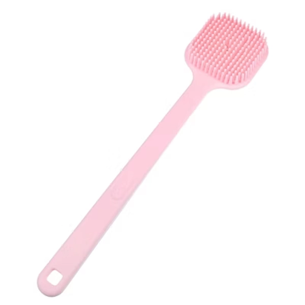 Unique Bargains Soft Silicone Bath Brush Back Scrubber Shower with Handle for Men Women Pink