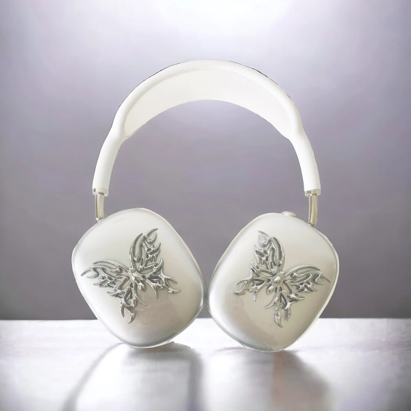 Silver Butterfly Airpods Max Covers: Chrome Headphone Accessories for apple headphones, AirPods Max attachments, AirPods Max accessory