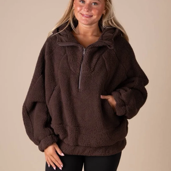 Rae Mode Sherpa Hooded Quarter Zip Pullover