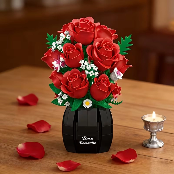 rose bouquet building block set assembled artificial eternal - Temu