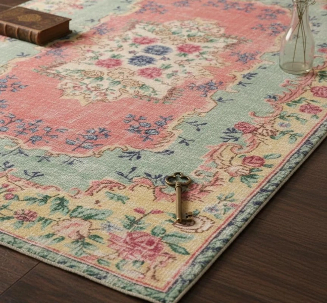 Pink and Green Floral Turkish Rug, Romantic Vintage Decor, Pastel Tones Aesthetic Living Room Rug, Fade Resistant, Non Slip, Easy Clean - Etsy Italy