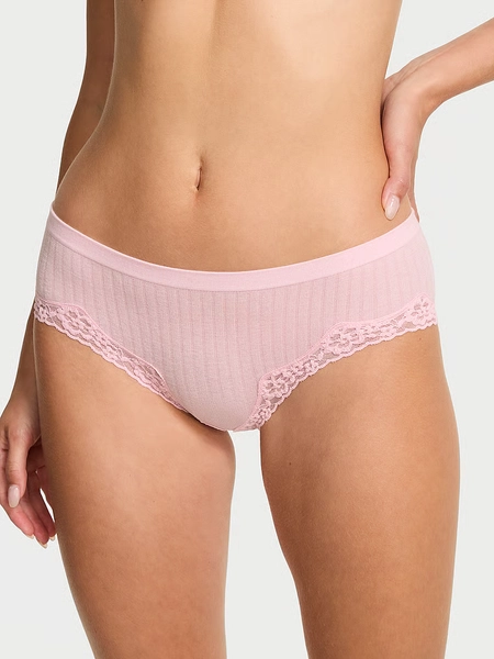 Seamless Rib Lace-Trim Hiphugger Panty