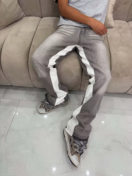 2026 washed micro-flare gray stitching jeans, suitable for both men and women, can be worn as long pants or shorts, comfortable - AliExpress 200000345