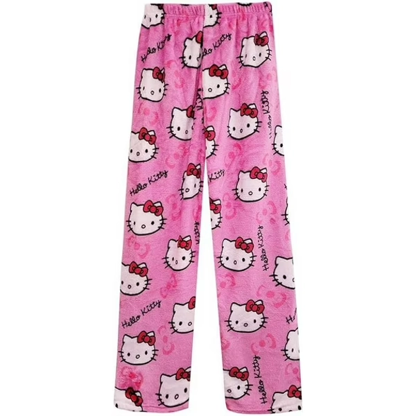 Pajama pants for women, Hello Kitty PJ pants womens cute cartoon flannel plush pajamas pant, anime sleep pants