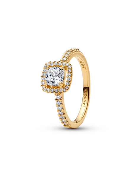 Sparkling Square Clear Halo Ring