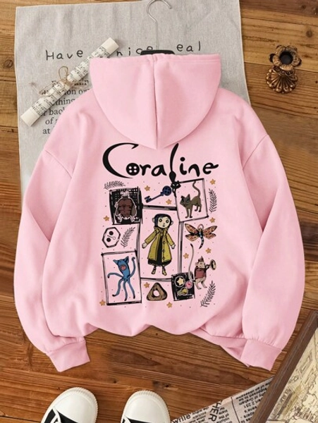 INAWLY Women Casual Cartoon Print Hooded Sweatshirt, Autumn/Winter,Long Sleeve Tops Graduation,Back To School Outfits,Graduation,Teacher Outfits For Women,Back To School Pullover Fall Outfit
