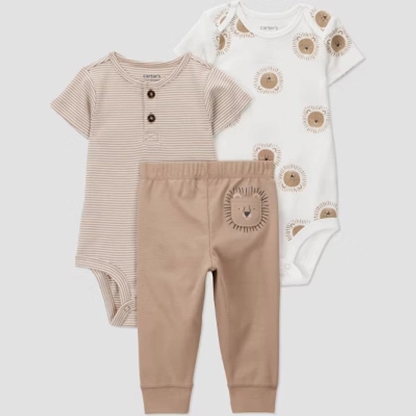 Carter's Just One You® Baby Boys' 3pc Lion Striped Bodysuits and Jogger Pants Set - Brown 18M