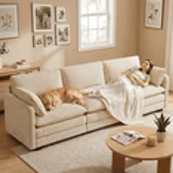 110’’ Sectional Couches for Living Room, Noelse Cloud Sectional Sleeper Sofa with Deep Seats, 3 Seater Sofa Couches with Removable Washable Fabric for Living Room Bedroom and Apartment, Beige