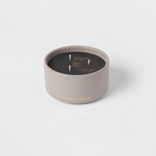 15oz Ceramic Jar 3-Wick Black Label Cedarwood Musk Candle - Threshold™: Soy & Coconut Oil Blend, 20hr Burn Time