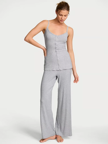 SoSoft™ Modal Wide-Rib Button-Front Cami & Pants Set