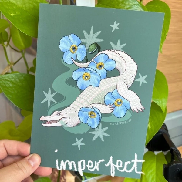 LE Albino American Alligator with Himalayan Poppies GICLÉE Art Print