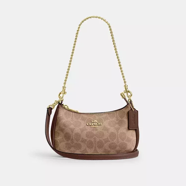 Teri Mini Crossbody Bag In Signature  - Gold/Walnut/Black