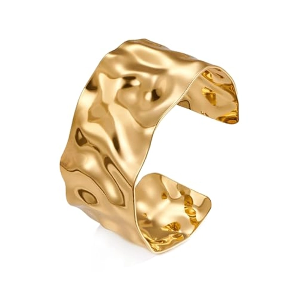Uwiyo Gold Open Cuff Bangles Open Wide Wire Bracelets Multi-Layer Cross Wire Bangle Bracelet C-Shaped Bracelet Cuff Bangle Bracelets for Women Girls (Gold#5)