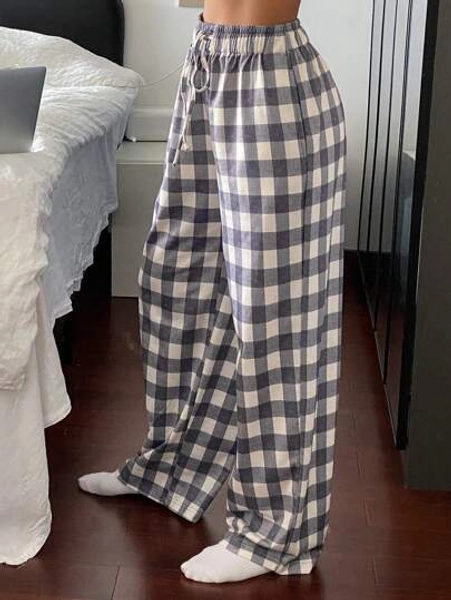 Livesso Simple Gingham Pajama Pants, For Fall