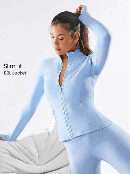 GLOWMODE FeatherFit™ Slim-It Streamline Performance Secure Pockets Zip Up Long Sleeve Jacket Low Impact Yoga Daily Fall