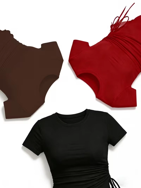 set  ! en trio av kortärmade   med enfärgad design - Temu Sweden