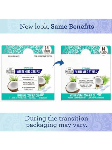 GuruNanda Coconut Oil Teeth Whitening Strips Mint, 7-Day Treatment For Yellow Stain Removal