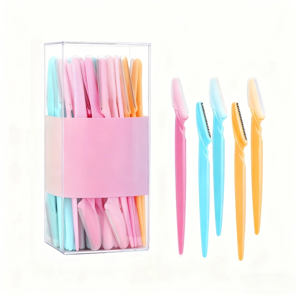 30-Pack Ambidextrous Eyebrow Grooming Kit, Plastic & Metal Macro Trimmer and Scraper Set, Unscented, Anti-Scratch Canned Beauty Tools