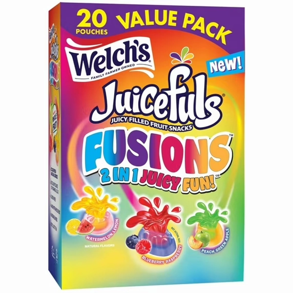 Welch's Juicefuls Fusions Gluten-Free Assorted Flavors Soft Fruit Snacks for Stocking Stuffers, .8 oz, 20 Count