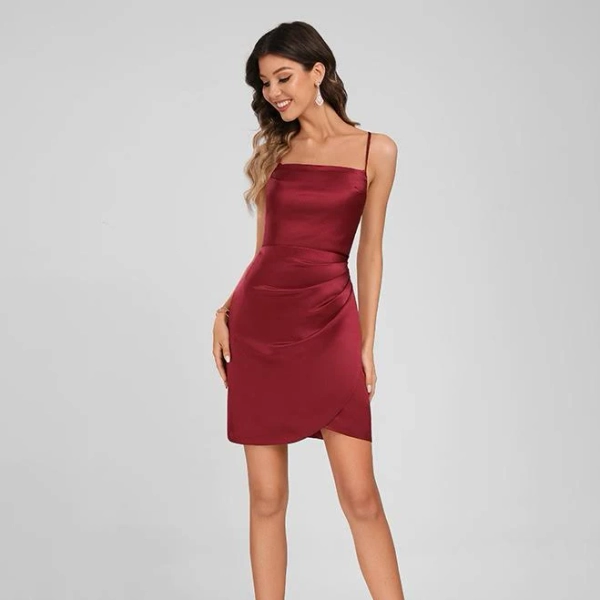 JJ's House Homecoming Dress 2026 Burgundy Spaghetti Straps Short Square Bodycon Satin
