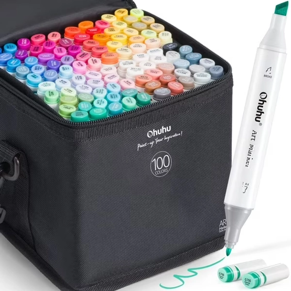 Ohuhu Alcohol Markers Chisel & Fine Dual Tips - 100 Colors - Oahu Series of Ohuhu Markers