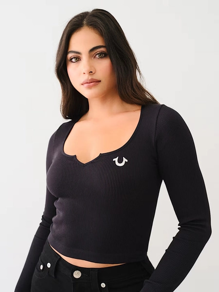 SEAMLESS NOTCH LONG SLEEVE TOP