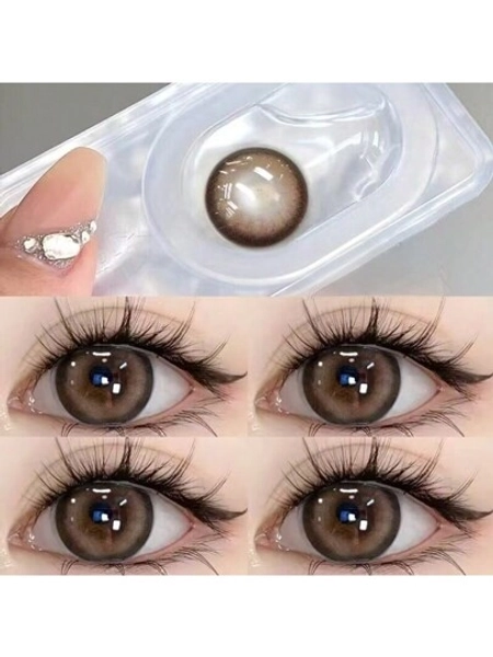 1pair Brown Gradient Soft Contact Lenses, Annual Cosmetic Eye Makeup Lens, Beauty Contact Lenses, Lifetime: 1 Year, Suitable For Daily Wear And Traveling Halloween Costume Cosplay