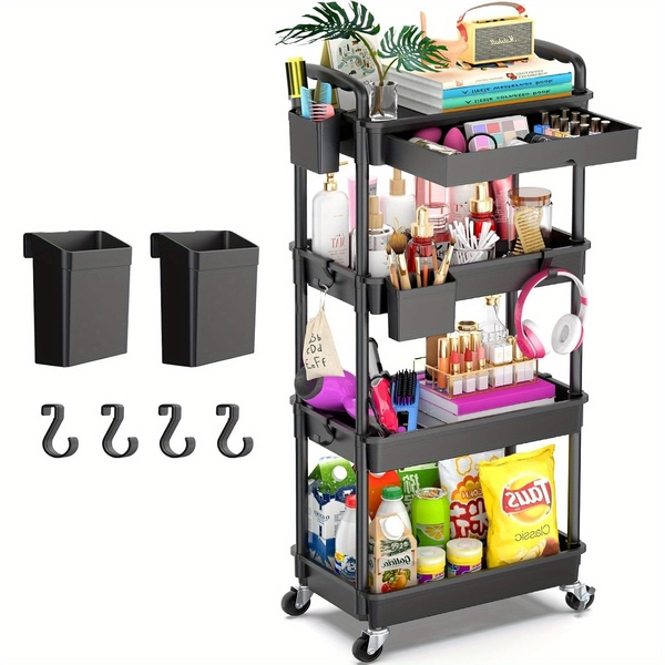rolling utility cart organizer removable drawer sturdy 3 - Temu