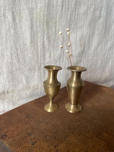 Vintage Mini Brass Bud Vases Pair | Small Brass Posy Vases | Mid Century Decor | Shelf Styling | Cottage & Wabi Sabi Home Decor