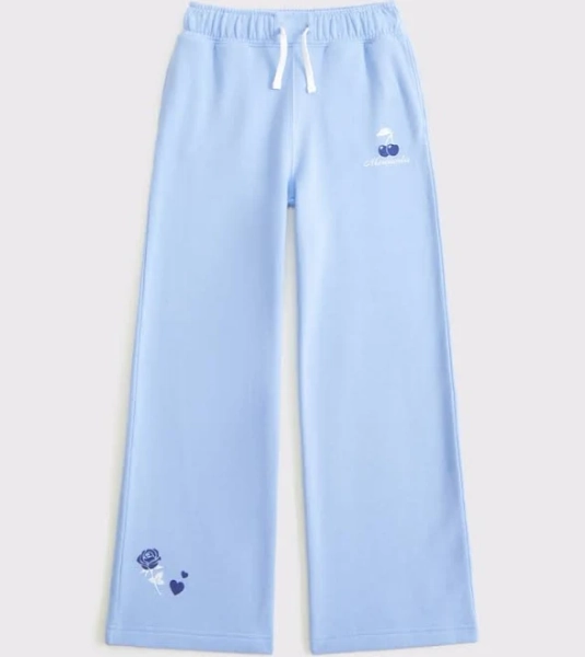 kids girls graphic wide leg sweatpants in light gray