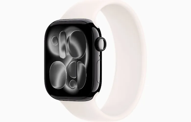 Apple Watch Series 11 GPS, 42mm Jet Black Aluminum Case with Light Blush Solo Loop - Size 4