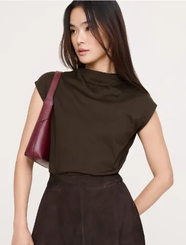 Silky Cotton Mock-Neck Top