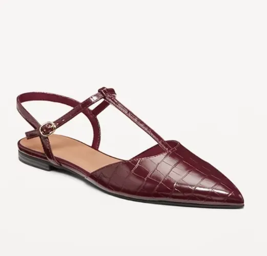 Faux-Leather Mary Jane T-Strap Flats for Women