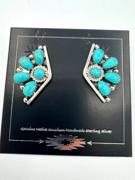 Turquoise Cluster V shape Stud Earrings by Davin Benally
