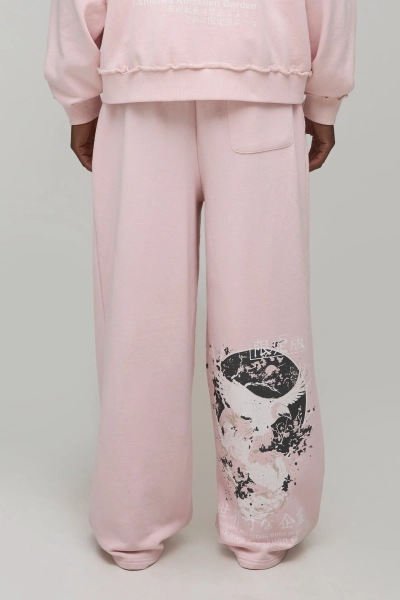 Extreme Wide Leg Bird Graphic Washed Joggers