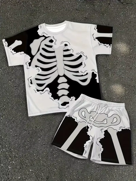 The 2025 summer new men's set features street casual hip-hop fashion comfort and softness with 3D frame pattern prints - AliExpress 200000343