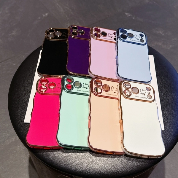 Electroplated Double Heart Wave Large Window Case for Apple, Compatible with for iphone 17, AIR, 16E, 15, 14, 13, 12, 11 PLUS Pro Max Phone Cover.