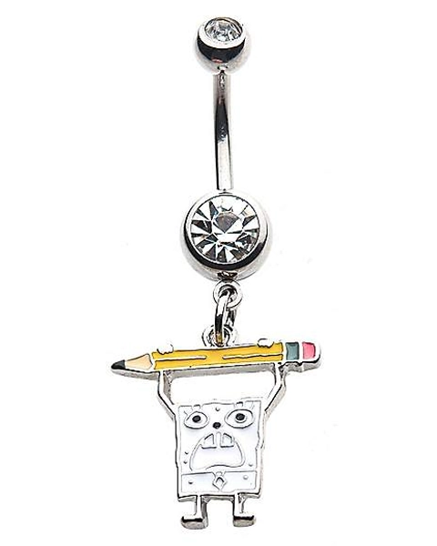 DoodleBob CZ Dangle Belly Ring 14 Gauge - SpongeBob SquarePants