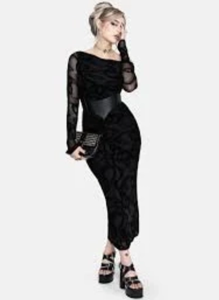 Disturbia Paleo Flocked Mesh Maxi Dress