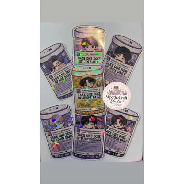 BTS Bangtan Pharmacy Chibi Stickers | Kpop Emotional Support Vinyl (Holographic)