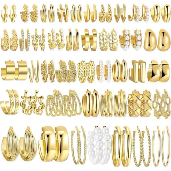 42 Pairs Chunky Pearl Hoop Earrings
