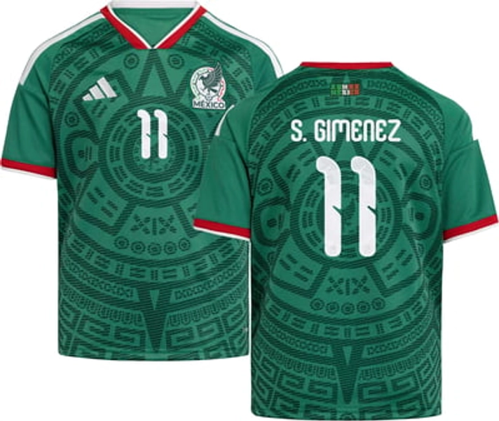 adidas Youth Mexico Santiago Giménez #11 2026 Home Replica Jersey, XL, Green