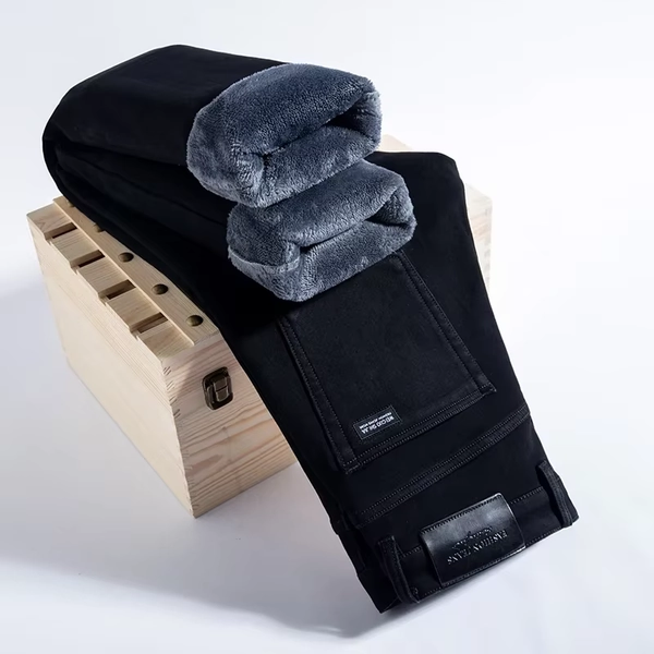 2025 Winter Warm Denim Casual  Fleece  Jeans Men Elasticity  Slim Fit Stretch Thick Velvet Pants Black Grey Blue Jeans - AliExpress 200000343