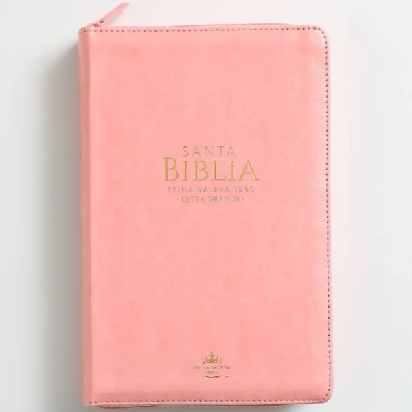 Biblia RVR 1960 Letra Grande Tamaño Manual símil Piel Rosada Con Índice Con Cierre Con Cierre