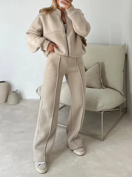 Autumn New Sports Suit For Women Loose Solid Color Zipper Long Sleeve Sweatshirt Coat High Waist Lace Up Trousers 2 Piece Set - AliExpress 