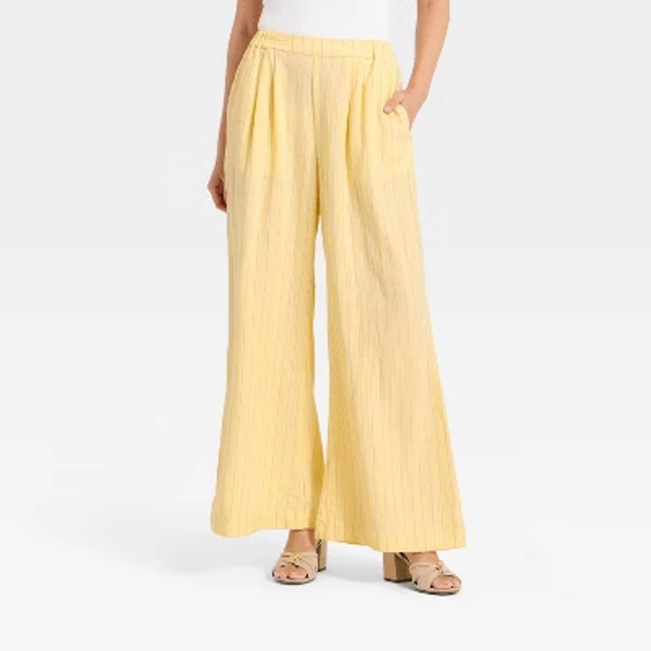 Women's Relaxed Linen Trousers - A New Day™ Yellow XS