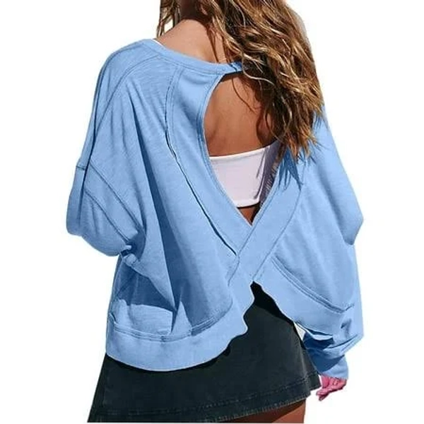 Women's Open Back Crop Long Sleeve Workout Tops