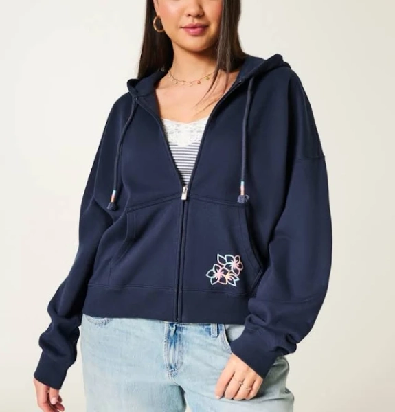 Hollister Women's Feel Good Easy Floral Zip-Up Hoodie